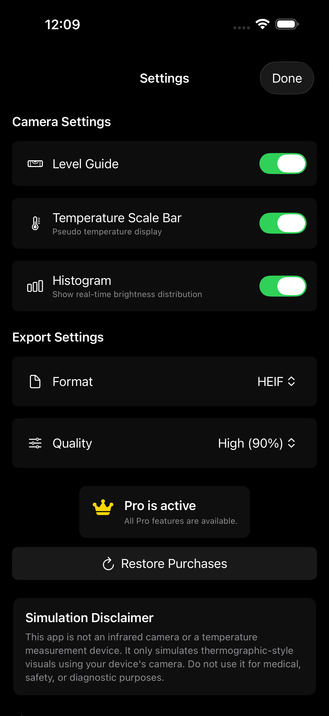 Settings screen